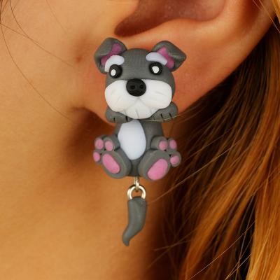 China Wholesale And Retail BOHEMIA Pottery 3d Cartoon Puppy Creative Soft Animal 3d Earrings Handmade Earrings for sale