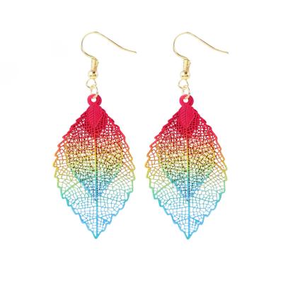 China New Design BOHEMIA Hot Sale Fashion Popular Colorful Hollow Leaf Shape Iron Drop Earring Custom Made for sale