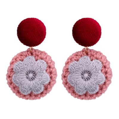 China Wholesale and retail BOHEMIA fashion hand knitting girl Korean popular soft wool flower earrings flower earrings for sale