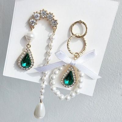 China CLASSIC Summer Jewelry Elegant Wedding Water Drops Green Crystal Pearl Circle Lady Bow-knot Drop Earrings for sale