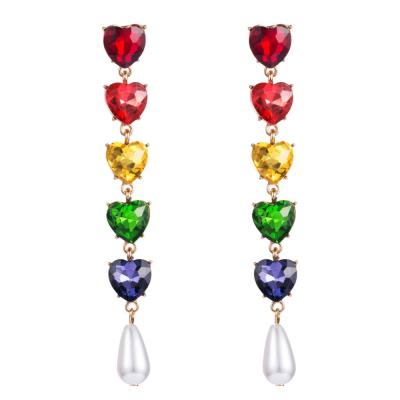 China FASHIONABLE Exaggerated Alloy Multilayer Glass Diamond Bead Heart Shaped Earring For Female for sale