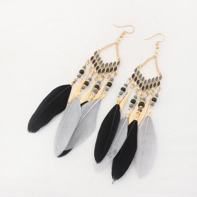 China Wholesale Horse Eye Bohemian Enamel BOHEMIA Style Colorful Feather Tassel Dangling Earrings Long for sale