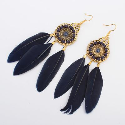 China Dreamy Feather Bohemian Women Turquoise BOHEMIA Style Catcher Drop Earrings for sale