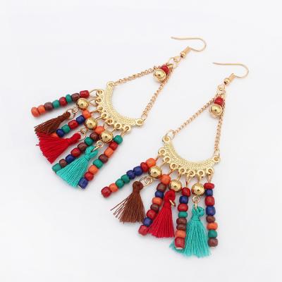 China BOHEMIA Bohemian Tassels Metal Cloth Wool Earrings For Women Jewelry for sale