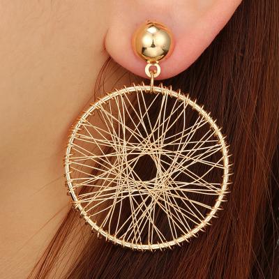 China FASHIONABLE retro hollow out earrings- wholesale and retail exaggerated gold mesh round metal circle earrings for sale