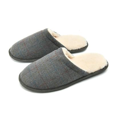 China New Season Trend Fashion Warm Men's Anti-slippery Gray Check Tweed Winter Indoor Slippers for sale