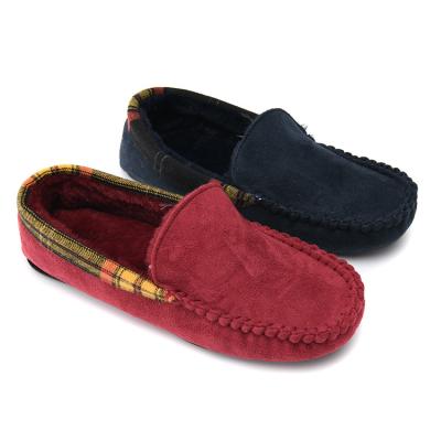 China CUSHIONING Classic Winter Mens Warm Fluffy Fur Striped Check Microfiber Loafer Indoor Outdoor Indoor Slippers for sale