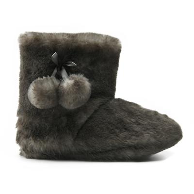 China Plush Thermal Comfy Slippers Warm Pom Pom Ball Fluffy Furry Faux Fur Winter Boots House Indoor Slipper for sale