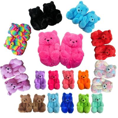 China Lovely PVC Plush Fast Shipping Adult/Kids Woman Hairy Fur Slides/Teddy Bear Slipper Slippers Comfortable House Toddler Size for sale