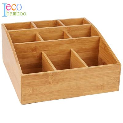 China Sustainable Bamboo Wood Wooden Storage Multi Compartment Cosmetic Organizer Desktop Cosmetic Holder for sale