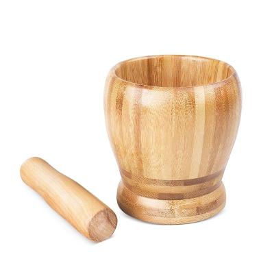 China Viable Natural Bamboo Spice Crusher Mortar and Pestle Garlic Crusher Kitchenware Spice Mixing Grinding Bowl for sale