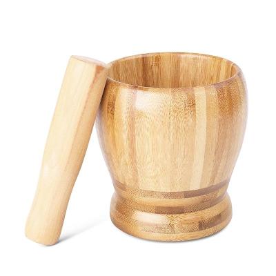 China Viable Kitchen Tools Garlic Press Pepper Crusher Chili Spice Squeezer Capsicum Annuum Masher Bamboo Bowl With Pestle for sale