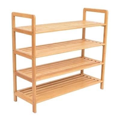 China (Other)Adjustable Custom Home Center Display Rack Large Shoes Organizer Bamboo Storage Cabinet Rack 4-Tiler Shoe Spokes Storage Holder for sale