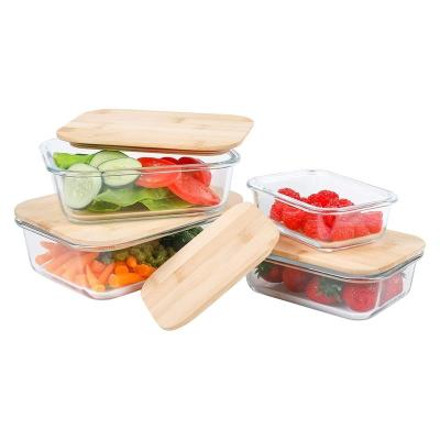 China China Hot Selling Glass Meal Prep Lunch Containers With Bamboo Lids Plastic Freestanding Glass Food Containers for sale