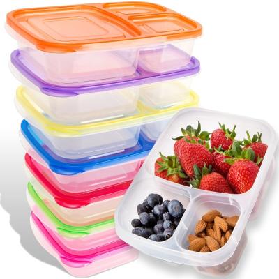 China Viable 7-Pack Meal Prep Containers Leak Proof Plastic Divided Bento Lunch Box Reusable 3-Compartment Food Storage Container for sale