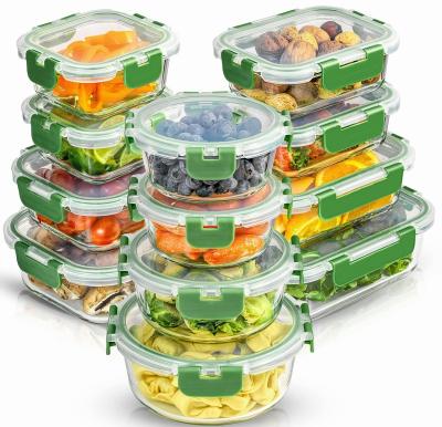 China Borosilicate Glass Microwavable Storage Containers With Airtight Lids, Freezer Food Pantry Kitchen Safe Storage Containers for sale