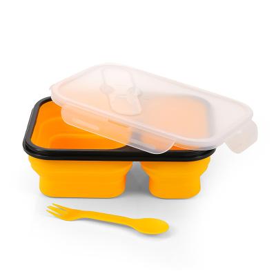 China Viable Kids Sink Proof Bento Reusable Food Storage Containers Kids Silicone Collapsible Food Bowls With Spoon And Fork for sale