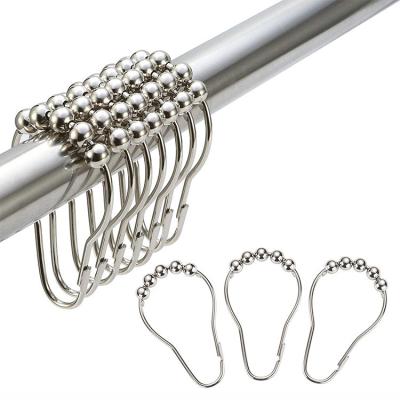 China Modern Modern Metal Shower Accessories 12pcs/set Rolling Hook Stainless Steel Five-ball Roller Curtain Hooks Ring for sale