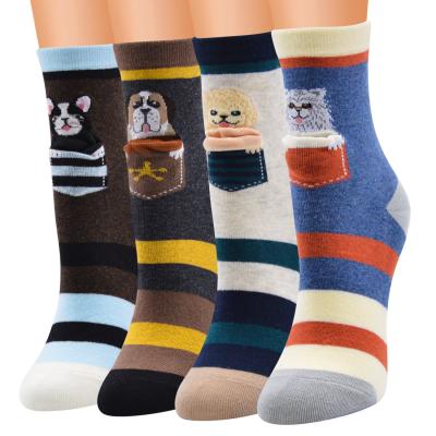 China SX case-paste pocket stripe cute animal socks new antibacterial creative jacquard socks combed cotton cartoon women soft socks with custom logo for sale