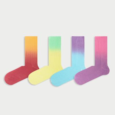 China OEM Style Ins Style Fashion Crew Cotton Dip Dye Tie Shunxin Custom Logo Sports Custom Colored Casual Single Socks Unisex Dye for sale