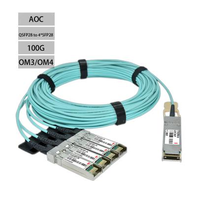 China FTTX Fiber OM4 100G QSFP28 to 4x25G SFP28 Fiber Optic Cable AOC Cable for sale