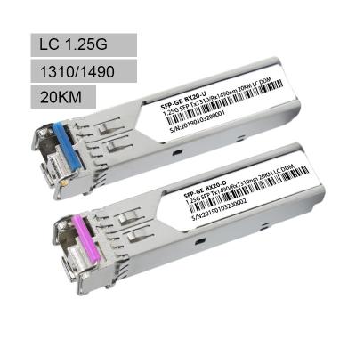 China FTTX 1.25G Bidi Single Mode Dual Fiber 1310nm / 1490nm 20KM SFP Module for sale