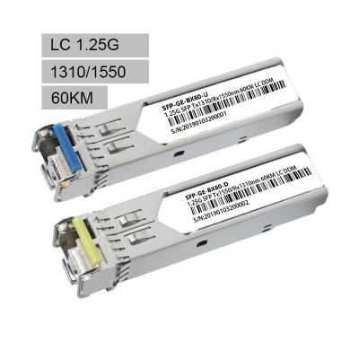 China FTTX SFP 1.25G Bidi Single Mode Dual Fiber 1310nm / 1550nm 60KM SFP Module for sale