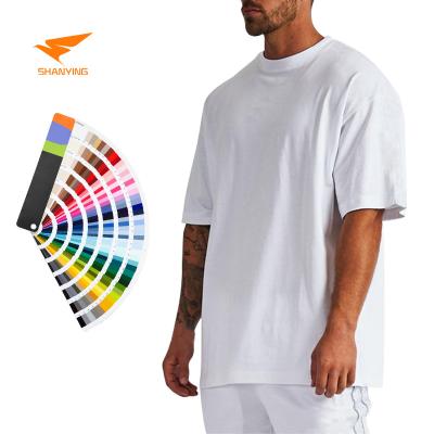 China 100% Custom Logo Mens Oversized Tees Vintage White Drop Shoulder Tee Shirts Cotton QUICK DRY Simple Casual Heavy T-Shirts White for sale