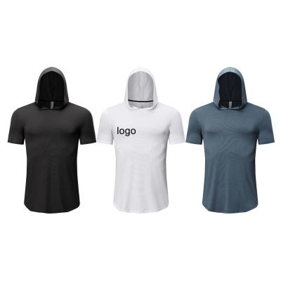 China New Workout Anti-Wrinkle Pullover Shirt Dry Sporty Fit Hoody Short Sleeve Hoodie For Men for sale