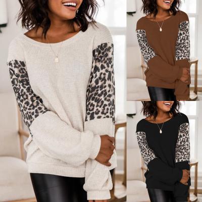 China Breathable Leopard Print Color Block Long Sleeve Oversized Pullover Sweatshirts Women Sweatshirts for sale