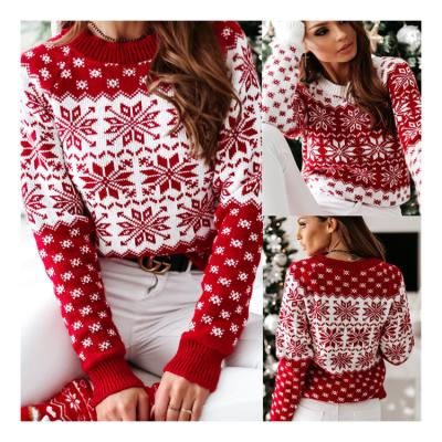 China Breathable New Moose Printing Partial Jacquard Pullovers Sheath Long Heavy Christmas Knits Fitted Sweater Woman for sale