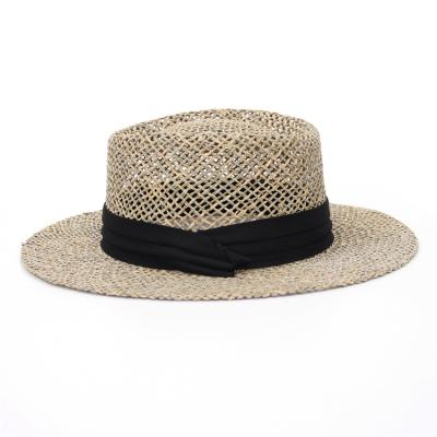 China Retro Fashion Promotional Bamboo Bump Large Character Fashion Top Hat Breathable Weaving Brim Straw Hat for sale