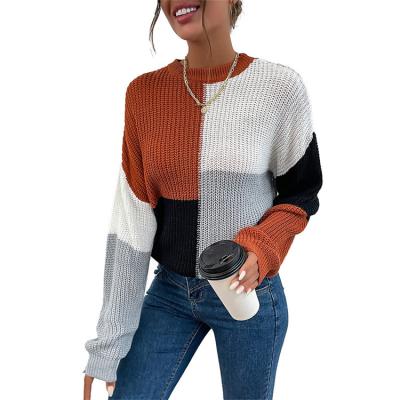 China New Autumn Knitting Color Matching Colorful Breathable Striped Breathable Round Neck Crewneck Sweatshirt Sweater for sale