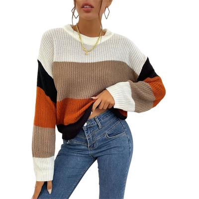 China New Style Breathable Lazy Round Plaid Collar Vintage Sweaters Woman Pullover Knit Sweater for sale