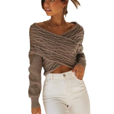 China 2021 Breathable Wholesale Fashionable Ribbed Crop Tops Crossover Sweater Set For Women for sale