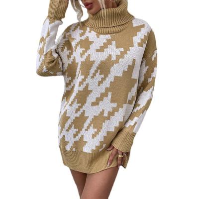 China High Quality Stitching Color Logo Breathable Custom Women Long Sleeve Turtle Neck Soft Sweater Sweater for sale