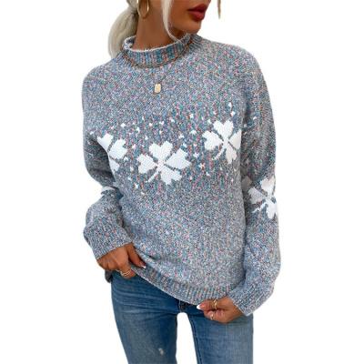 China Autumn Breathable Winter Sustainable Quality Printing Long Sleeve Christmas Jacquard Crewneck Women Pullover Sweater for sale