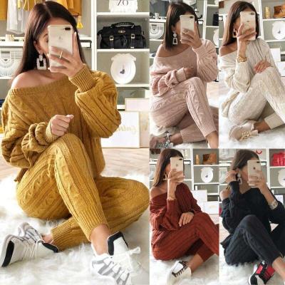 China Anti-Wrinkle Cheap Women's Sweater Multicolor Comfortable Suit Sweater Solid Color Women Knit Sweater Sets Women for sale