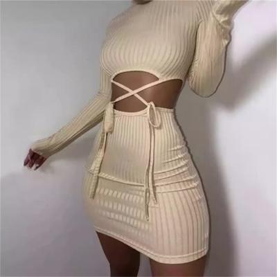 China Autumn Hot Fashion Anti-Static Ribbed Turtle Neck Casual Bodycon Mini Bandage Sling Dress for sale