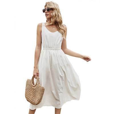 China Maxi Dress Woman Summer Casual High Waisted Summer Holiday Anti-wrinkle Sleeveless Dress for sale