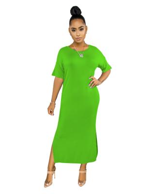 China Anti-Wrinkle Hot Selling Solid Color Xs-5xl Short Sleeve Big And Slit Plus Size Fashionable Women's Dresses for sale