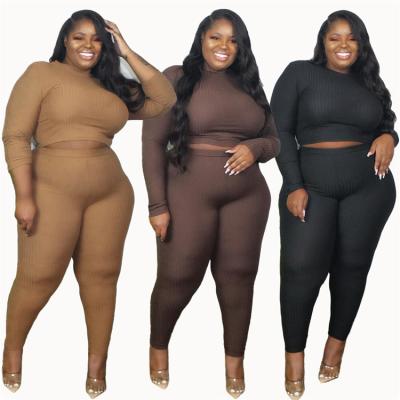 China Hot Selling Solid Color Women Plus Size Long Sleeve Casual Sweater Two Piece Set Clothing Set for sale