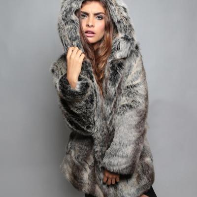 China Plus Size Women's Coats Fox Fur Collar Faux Fur Hooded Cost Breathable Jacket With Solid Color For Women for sale