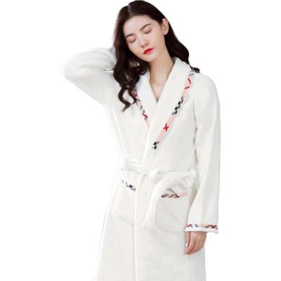 China QUICK DRY Women Casual Home Wear Mid Length Flannel Keeps Warm Female Nightgown Satin Sleepwear for sale