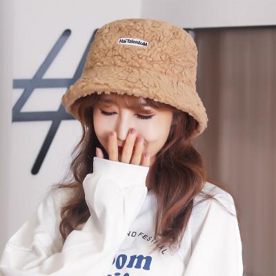 China Winter Fashion COMMON Hot Letter Embroidered Lamb Hair Basin Hat Plush Warm Hat for sale