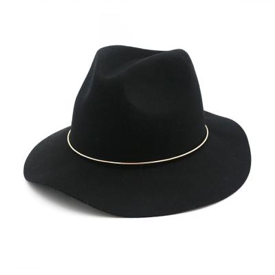 China Classic Black Comfortable Fedora Hats Wide Brim Women Jazz Hat Wavy Side Autumn Cone Wool for sale