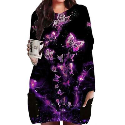 China Anti-Static Western Style Long Sleeve Women Dress Print Christmas Midi Designs Halloween Holiday Dresses for sale