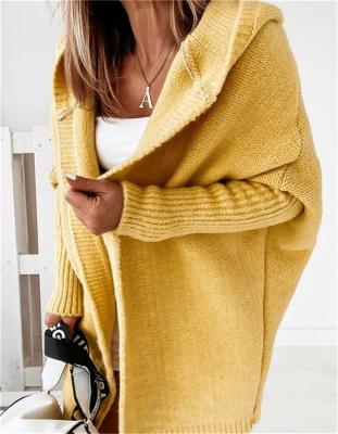 China 2021 Anti-wrinkle fashion fall autumn winter knitted cardigan hooded ladies jacket women's long coat sweaters for sale