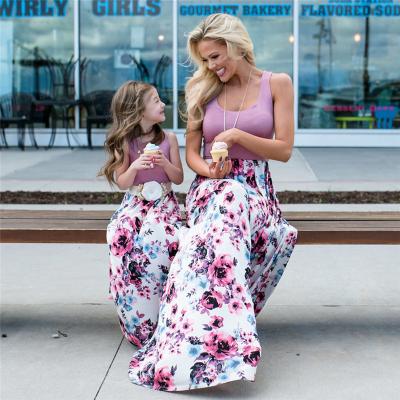 China Compressed Mother Daughter Family Matching Outfits Floral Dress Summer Chiffon Girl Women Loose Dresses Sundress Clothes for sale