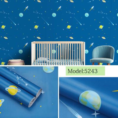 China Waterproof+ECO-Friendly FuDi Baby Kids Room Space Theme Adhesive Reflective Wallpaper 5243 for sale